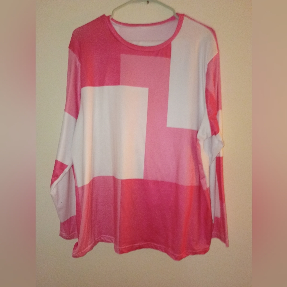Pink and White Geometric Long Sleeve Top with Matching Pants New